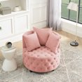 thumbnail image 1 of DEALTOPS Velvet Upholstered Swivel Chair for Living Room, with Button Tufted Design and Movable Wheels, Including 3 Pillows-Pink, 1 of 10