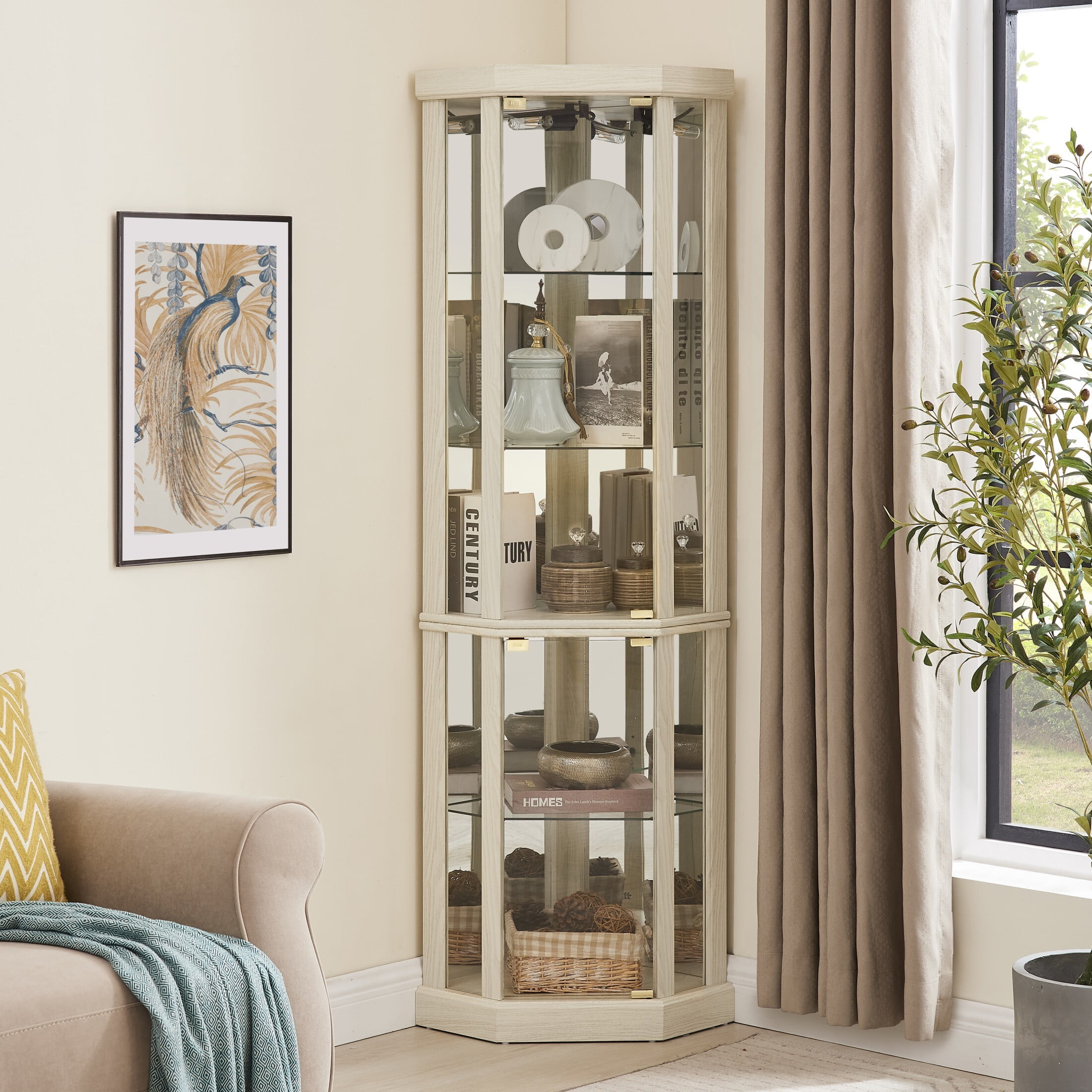 Vintage Corner Display Cabinet - Lighted Glass Curio - Walmart.com