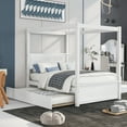 thumbnail image 1 of DEALTOPS Wood Canopy Platform Bed with Trundle, Full Bed Frame with Support Slats, White, 1 of 8