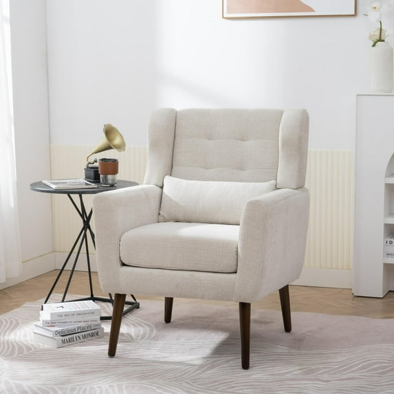 DEALTOPS Upholstered Accent Chair Modern Armchair with Chenille Fabric Lounge for Bedroom-Beige