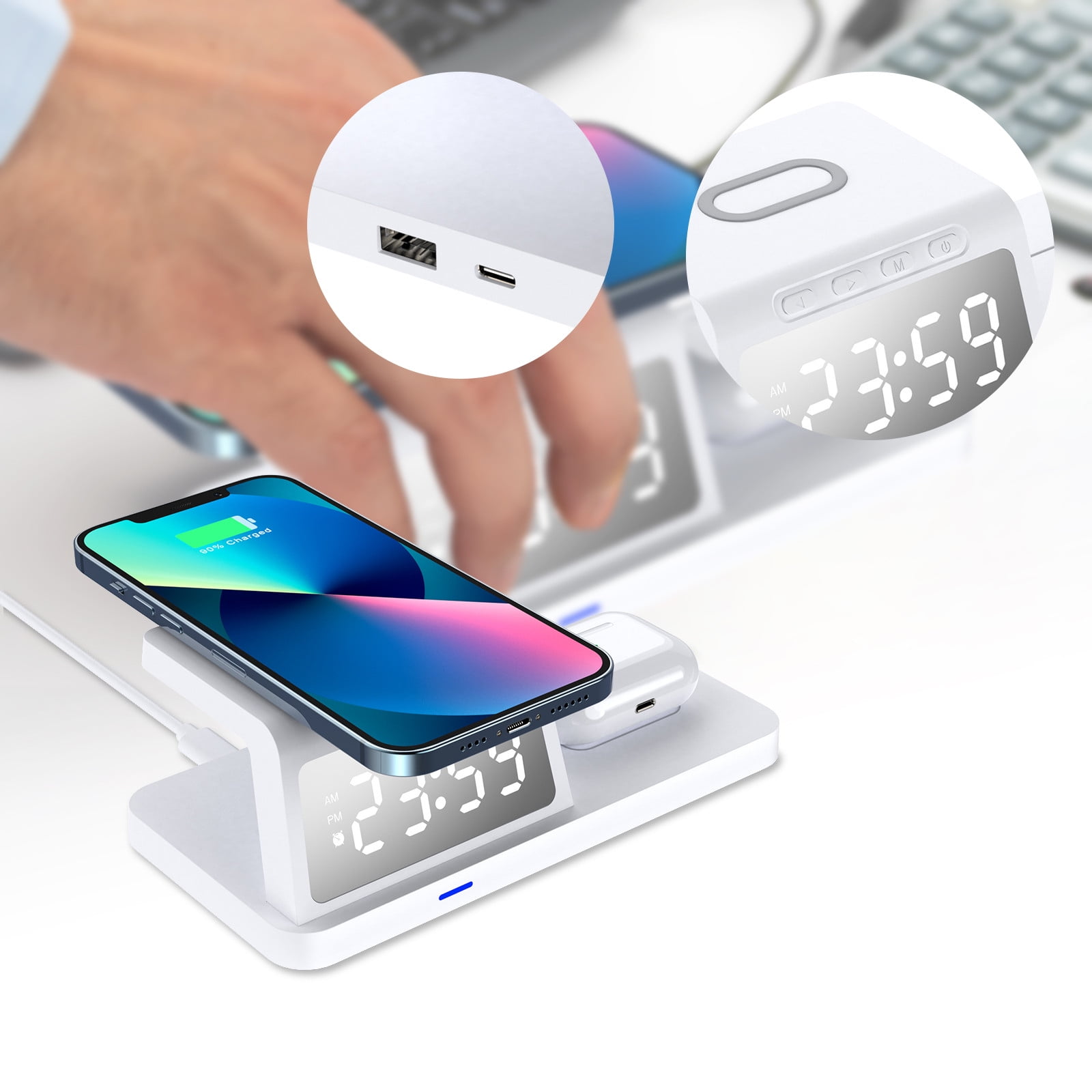 DEAPEX Wireless Charging Station With Digital Alarm Clock Charging