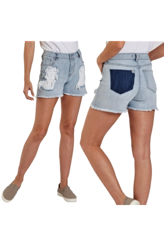 DEAR JOHN Women's High Rise Destructed Denim Shorts-Blue / 31