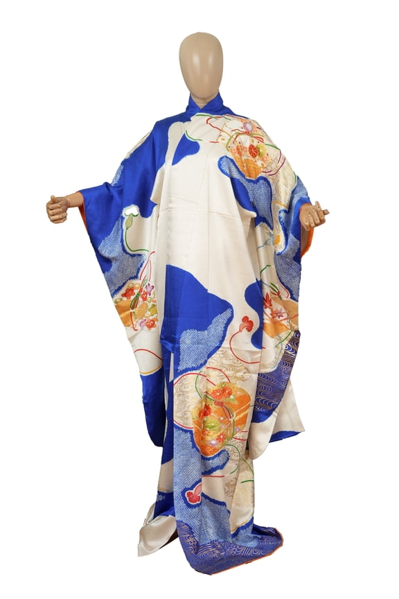 Authentic Traditional Japanese Furisode Kimono for Women Silk Robe Made in Japan KMF-0165