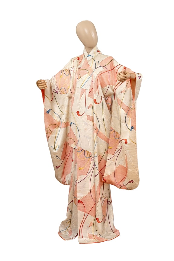 Authentic Traditional Japanese Furisode Kimono for Women Silk Robe Made in Japan KMF-0283