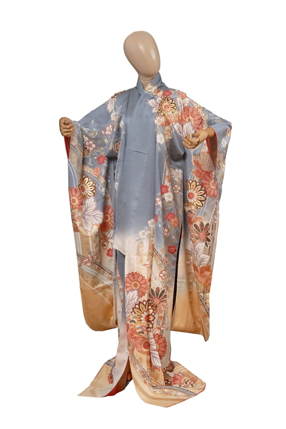 Authentic Traditional Japanese Furisode Kimono for Women Silk Robe Made in Japan KMF-0311
