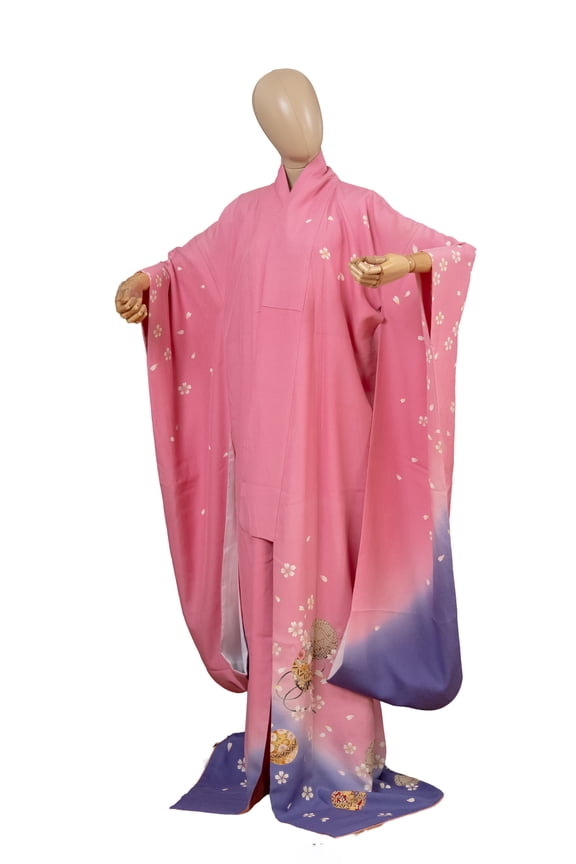 Authentic Traditional Japanese Furisode Kimono for Women Silk Robe Made in Japan KMF-0314