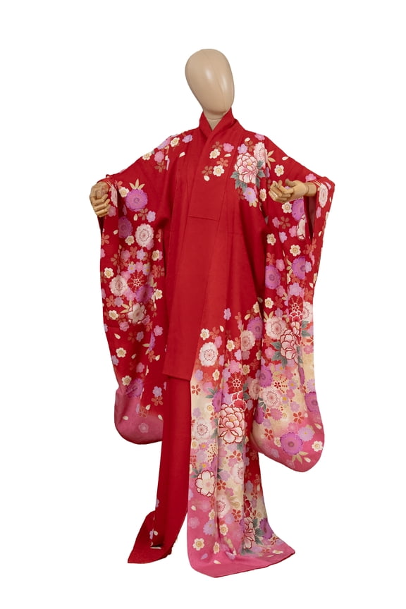Authentic Traditional Japanese Furisode Kimono for Women Silk Robe Made in Japan KMF-0316