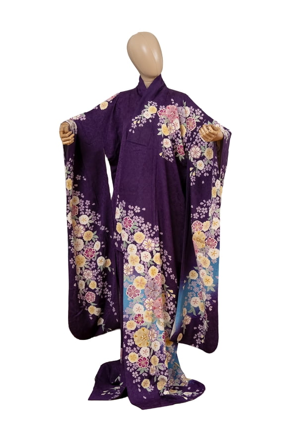 Authentic Traditional Japanese Furisode Kimono for Women Silk Robe Made in Japan KMF-0317