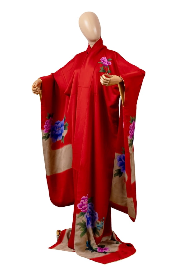 Authentic Traditional Japanese Furisode Kimono for Women Silk Robe Made in Japan KMF-0337