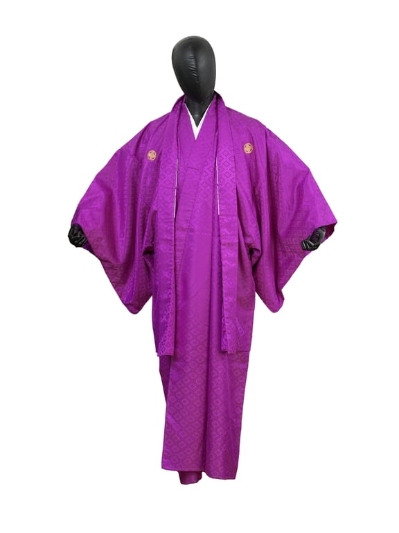 Traditional Authentic Men's Kimono & Haori Set Japanese Samurai Robe/Jacket Ensemble Dress Genuine MKE-0159