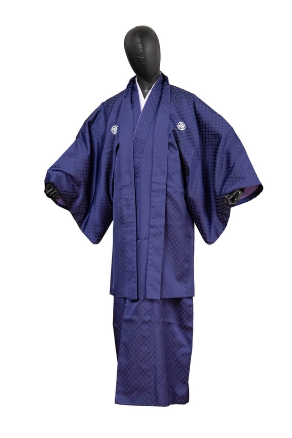 Traditional Authentic Men's Kimono & Haori Set Japanese Samurai Robe/Jacket Ensemble Dress Genuine MKE-0173