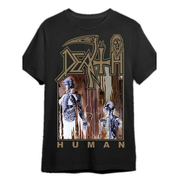 "DEATH HUMAN" Graphic, Regular Fit Short Sleeve Casual Shirt for Summer & All-Season Wear, Goth T Shirt, Breathable Fabric, Everyday Outfit, Dark Fashion, Durable Material, Alternative Style