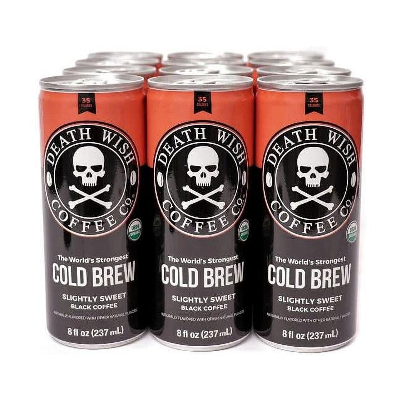 DEATH WISH COFFEE Canned Organic Iced Cold Brew, Slightly Sweetened