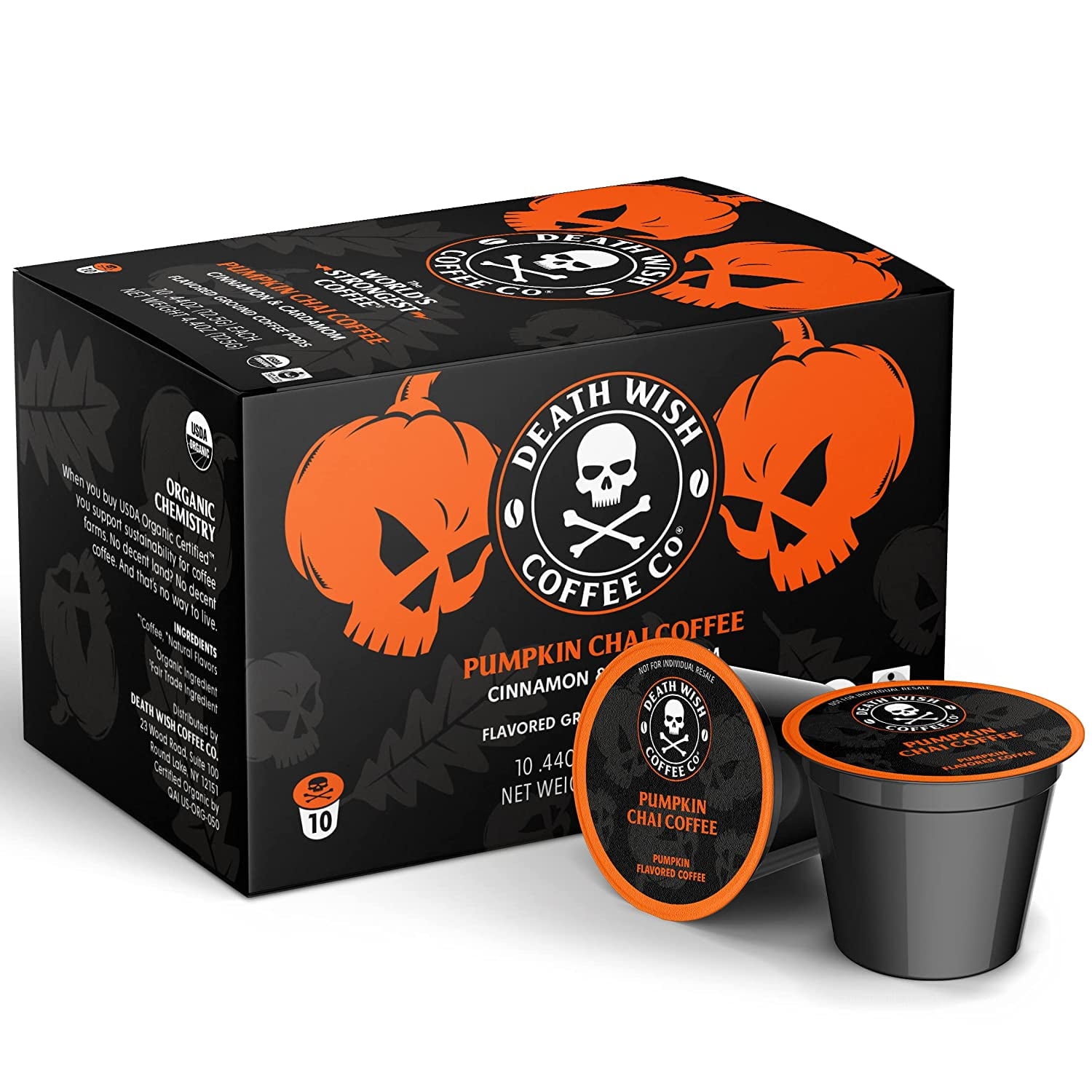 DEATH WISH COFFEE Organic Pumpkin Spice Dark Roast Coffee Single Serve The World s Strongest Fair Trade Arabica Chai Cardamom Cinnamon and