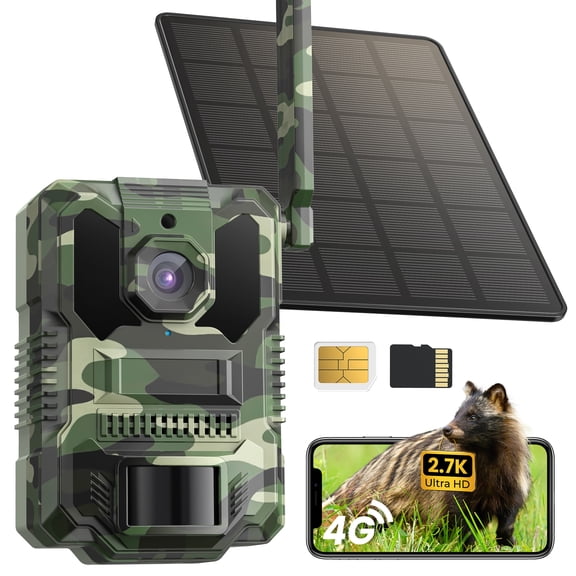 DEATTl2.7K Video Cellular Trail Camera, Game Camera with No Glow Night Vision, 64GB SD Card, No WiFiNeeded,Unlimited Data Plan,0.2s Trigger Time for Wildlife Deer Monitoring Trail Cam