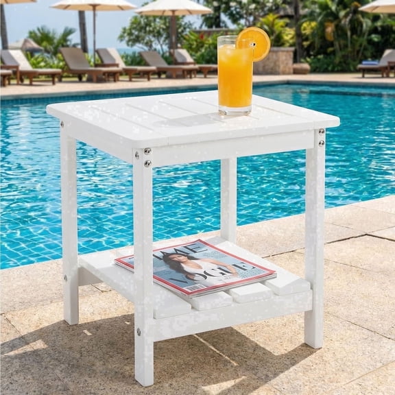 DEAUL 2 Tier Adirondack HDPE Outdoor Side Table, Square All Weather Patio End Table for Deck Garden Pool, Easy Assembly (1 Pc/pack, Black)
