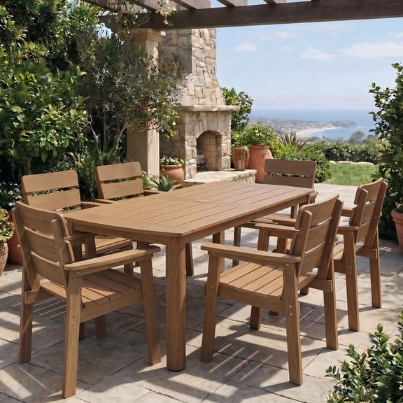 HAPPATIO Patio Dining Table, Outdoor Dining Table for 6, with Umbrella ...