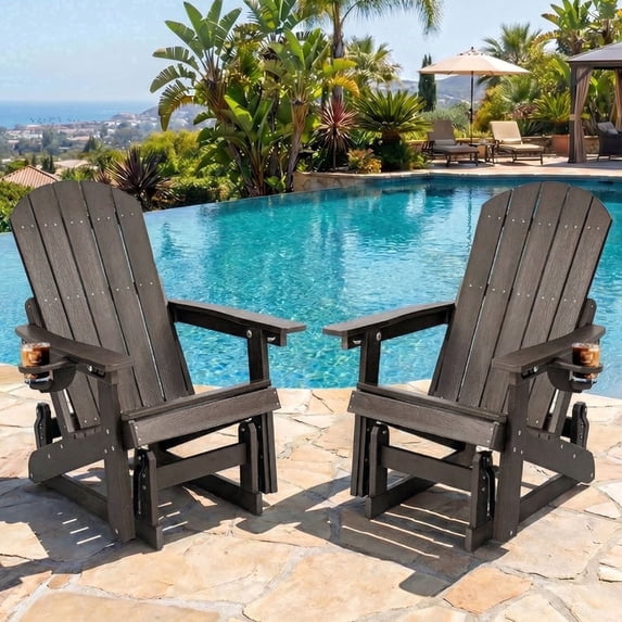 DEAUL Outdoor Hdpe Adirondack Chair Set of 2, 3-Position Adjustable Backrest Glider, All-Weather Heavy Duty Glider Chair for Pool, Yard Brown (2 Pack )