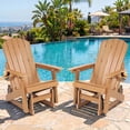 thumbnail image 1 of DEAUL Outdoor HDPE Adirondack Chair Set of 2, 3-Position Adjustable Backrest Patio Glider Rocker, All-Weather Heavy Duty Rocking Chair for Pool, Yard, Deck, Teak (2 PCS), 1 of 11