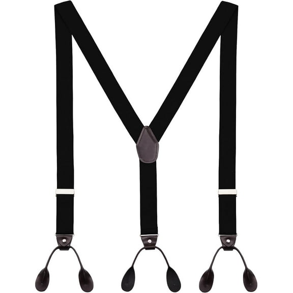 DEBAIJIA Mens Suspender Braces Trousers Pants Accessory Adjustable Elastic Y Shape 6 Leather Clips Plain