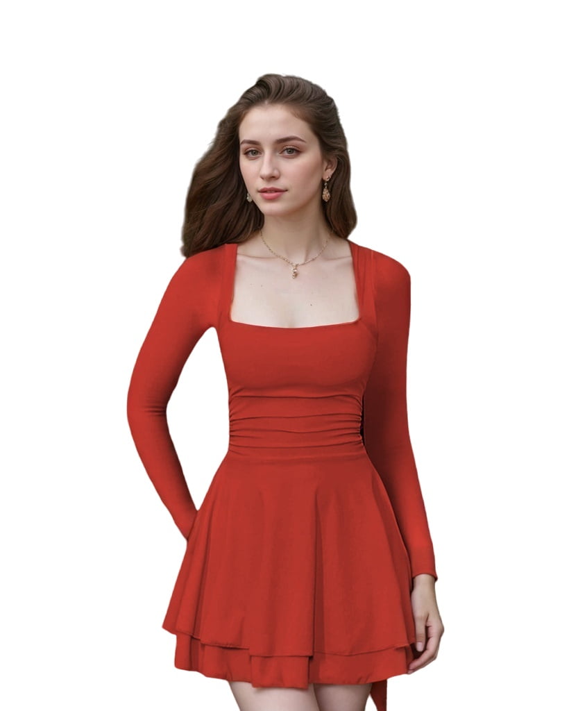 Square-neck Cinched Slim And Hot Dress