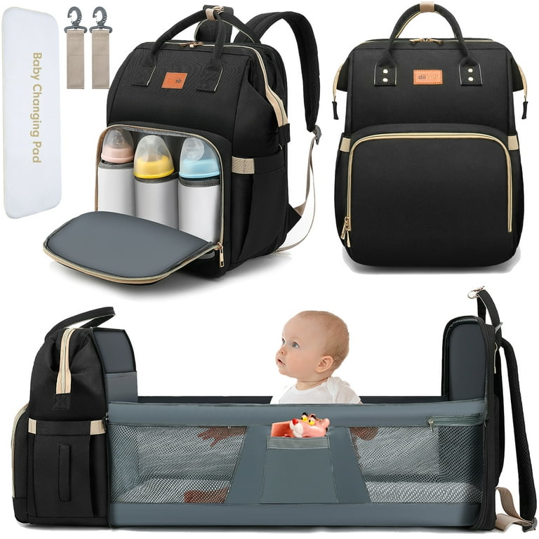 DEBUG Baby Diaper Bag with Changing Station, Baby Shower Gifts - 30L  Dual-Use Baby Bag for Girl Boy Mom Dad with 16 Pockets - Travel Diaper Bag  Backpack & Bassinet, D-Rings for