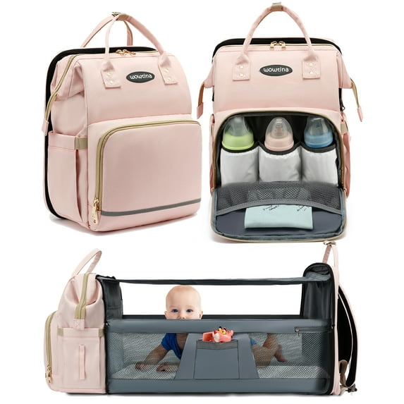 Debug Dual-Purpose 30L Diaper Bag with Changing Station & Bassinet, Pink