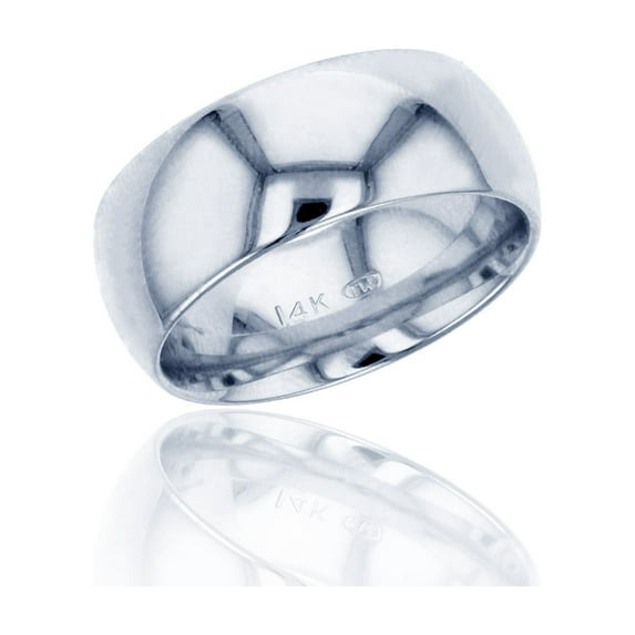 DECADENCE 10K or 14K White Gold 8mm Polished Plain Wedding Band, Size 4-14