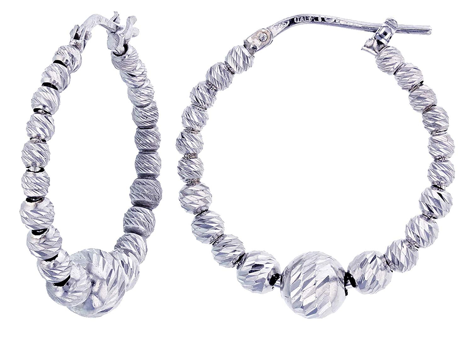 DECADENCE Sterling Silver Polished Beaded Hoop Earrings for Women