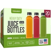 DECADORN 12oz 20pcs Juice Bottles With Caps - MADE IN USA Juice Containers With Lids For Fridge - Juicer Bottles With Tamper Evident Caps, Shatterproof, BPA-Free, Leak proof, Disposable & Recyclable