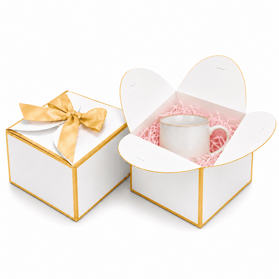 DECHISY 12 pack Small Gift Boxes with Lids, 4.7 x 4.7 x 3.5 inch Square White Boxes with Gold Ribbon for Party, Christmas, Wedding, Candle and Birthday Favors