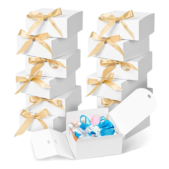DECHISY Small White Gift Boxes with Lids and Ribbons, 12 Pack, 4.5''x4.5''x2''