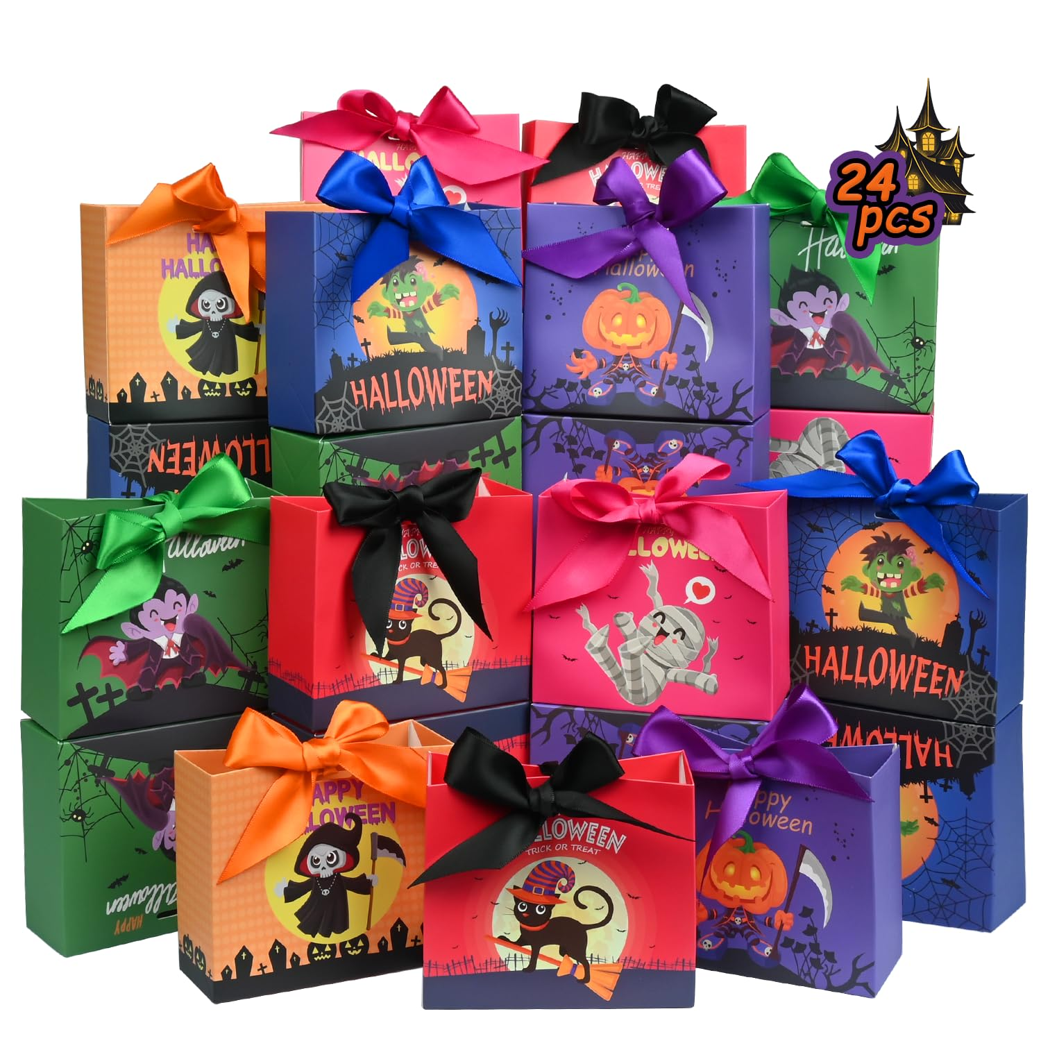 DECHISY 24PCS Halloween Goodies Bags, Trick or Treat Candy Gift Paper