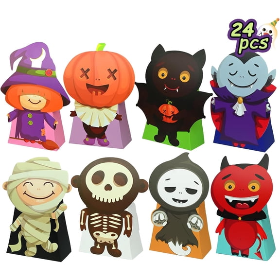 DECHISY 24PCS Halloween Treat Bags, 3D Shape Foldable Halloween Treat Boxes, Small Trick or Treat Candy Goodie Gift Bags Bulk for Party Favor, Classroom Exchange, Decoration