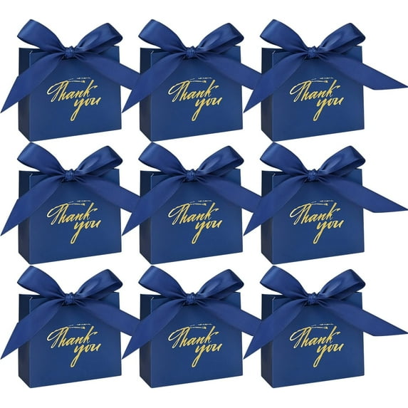 DECHISY 24Pack Thank You Gift Bags, Favor Small Treat Boxes with Bow Ribbon, Paper Bags Bulk for Wedding Baby Shower Business Party Supplies (Blue)