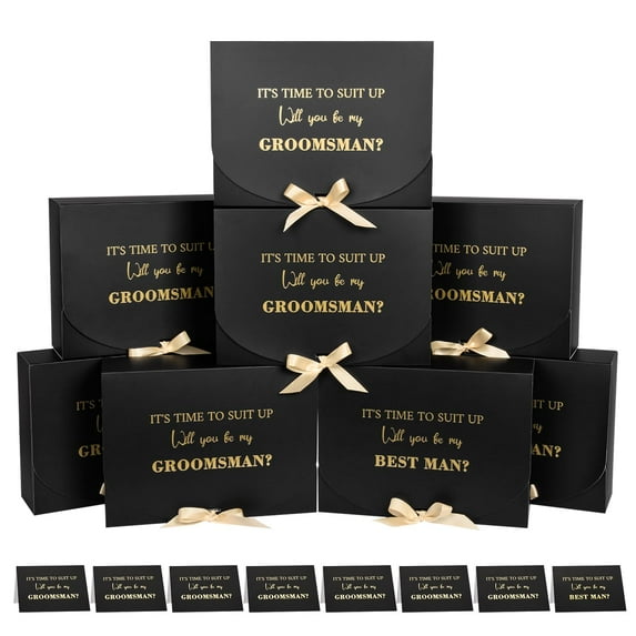 DECHISY 8Pack Groomsmen Proposal Box with Groomsmen Cards, 10.6x7.9x3.1 Inch Groomsmen Gift Box with Ribbon, Will You be My Groomsman Box Best Man Proposal Box