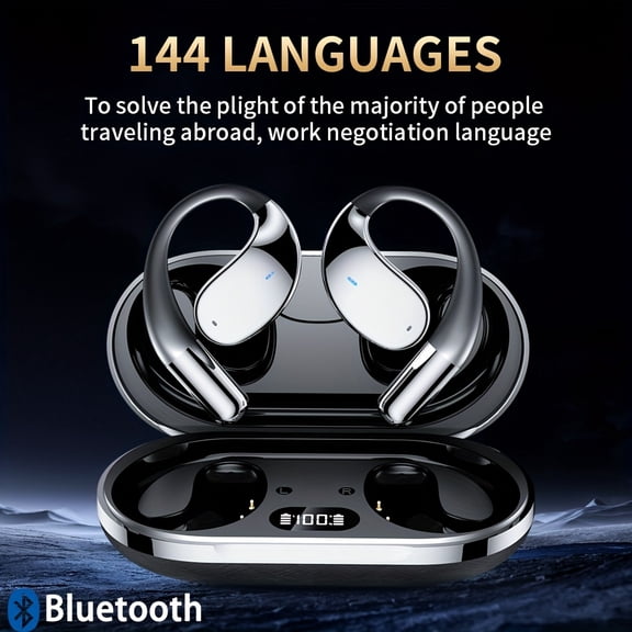 DECIMAU Bone Conduction Wireless Headset: Real-Time Translation in 144 Languages, 6-Mic Noise Cancellation, HD Voice, Touch Control for Running, Business, Music & Calls