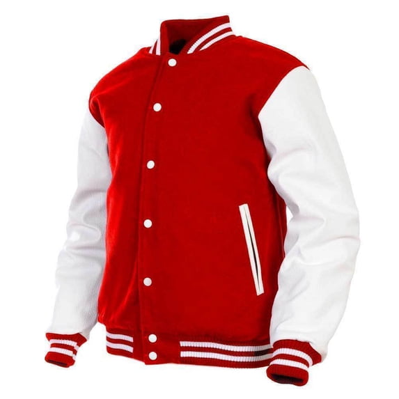 DECKRA Genuine Leather Sleeve, Wool Blend Letterman Varsity Jacket, Men's, Boys
