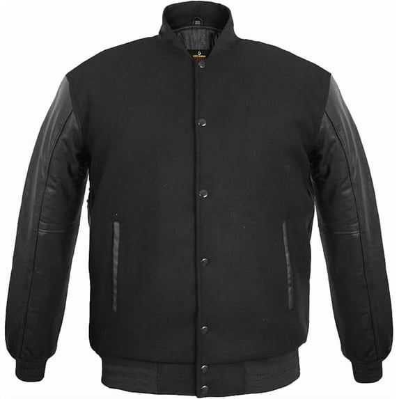 DECKRA Genuine Leather Sleeve, Wool Blend Letterman Varsity Jacket, Men's, Boys