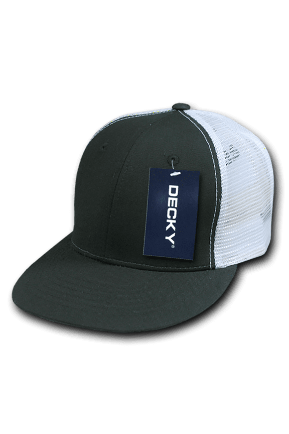 Youth 6 Panel High Profile Structured Cotton Trucker, Black/White