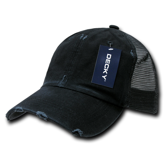 DECKY Vintage Mesh Washed Cotton Snapback Trucker Cap Caps Hat Hats For Men Women Black