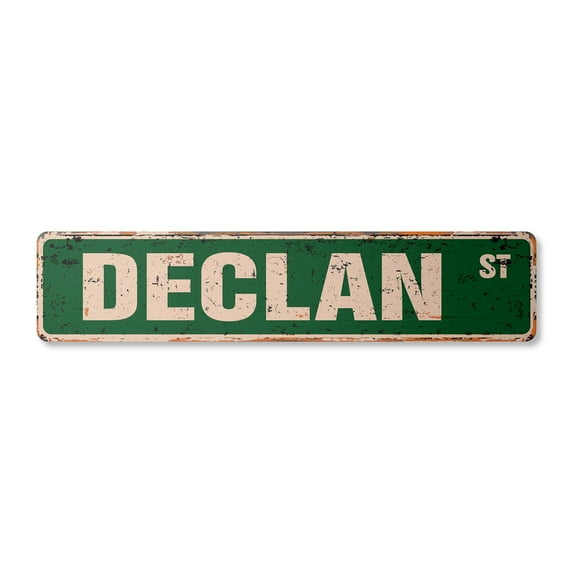 DECLAN Vintage Aluminum Street Sign Childrens Name Room Metal Sign rustic metal tin | Indoor/Outdoor | 30" Wide