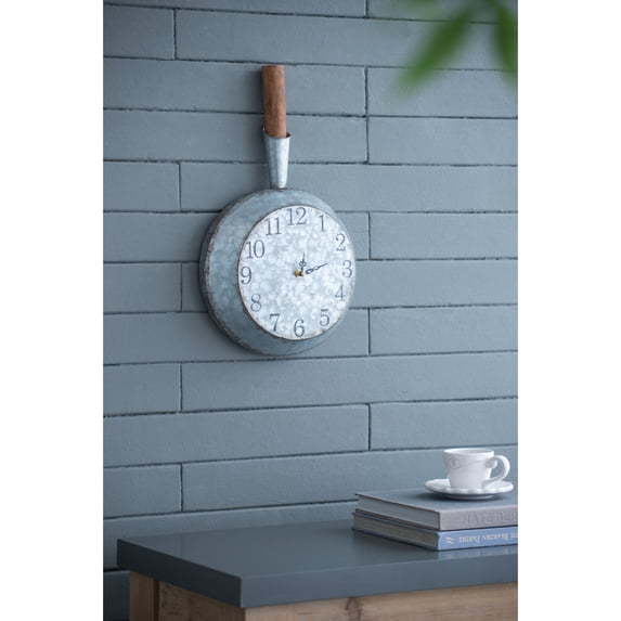 DECMAY 10.6x3x18.1 Inch Rustic Wall Clock - Galvanized Iron & Fir Wood Decorative Clock with Weathered Numbers for Home Office Kitchen