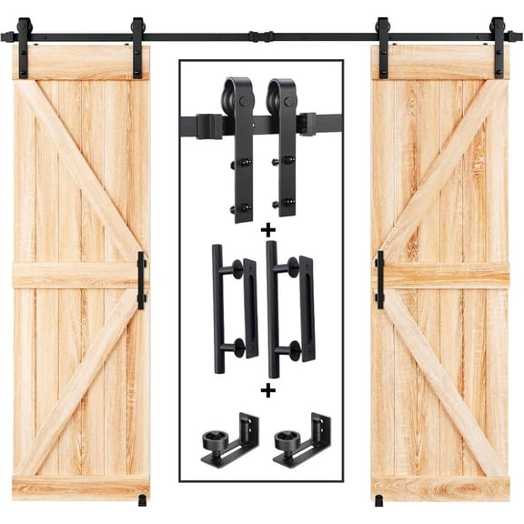 DECMAY 10FT Wood Double Sliding Barn Door Hardware Kit - Black Big Spoke Wheel Roller Kit with 230LBS Load Capacity for Home Office Closet, Door Not Included