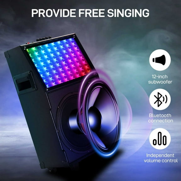 DECMAY 12in 60W with LED spectrum light, Bluetooth remote control, pull rod speaker