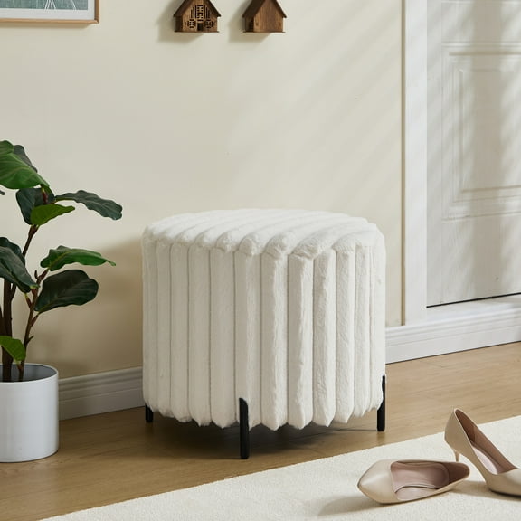 DECMAY 22" Round Pouf Ottoman Foot Rest with Metal Legs, Faux Fur Upholstered Footstool