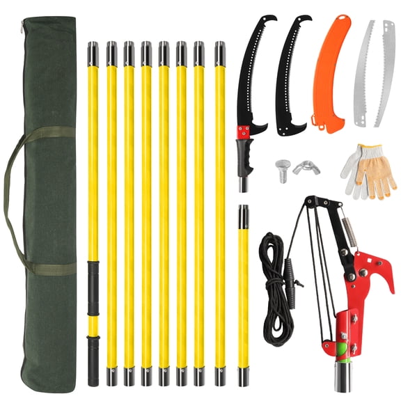 DECMAY 24ft Manual Pole Saw, Lightweight Tree Trimmers Long Handle Pruner Set, Sharp Steel Blade and Scissors Pole Saw for Trimming Palm, Pear Tree, Fir Tree, Other High Trees and Shrubs