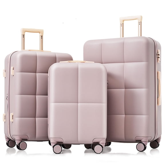 DECMAY 3-Piece ABS Luggage Set with Spinner Wheels and Cup Holder, Airline Carry-On Approved