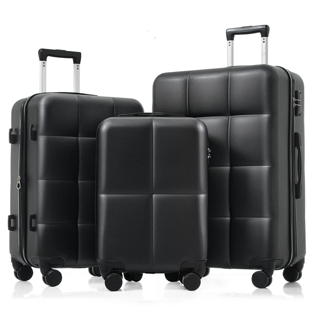 DECMAY 3-Piece ABS Luggage Set with Spinner Wheels and Cup Holder, Airline Carry-On Approved