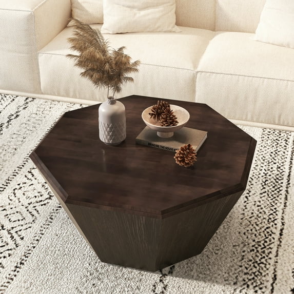 DECMAY 31.5 "Octagonal Natural Rubber wood Coffee Table, Coffee Table, Living Room Bedroom